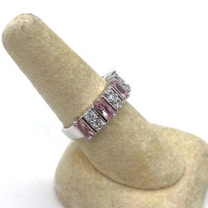 Silver Plated Ring Lab Created Faux Pink Sapphire